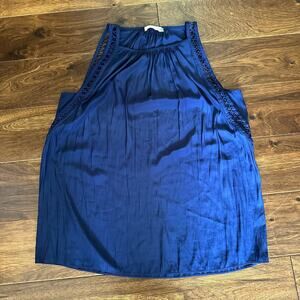 Ramy Brook navy blue silky sleeveless blouse cami tank small